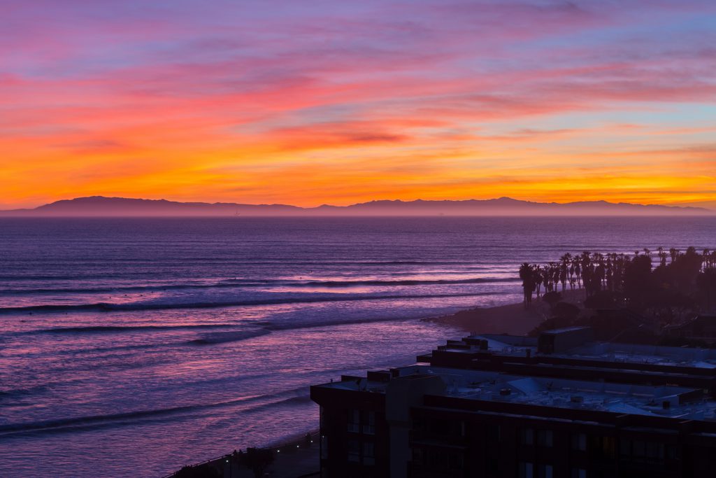 Pacific ocean sunset in Ventura, California.