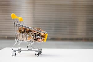 mini toy shopping cart coins money