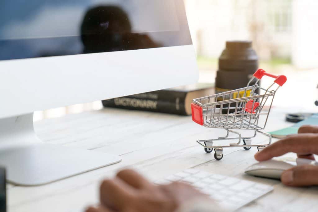 online shopping mini shopping cart apple computer keyboard