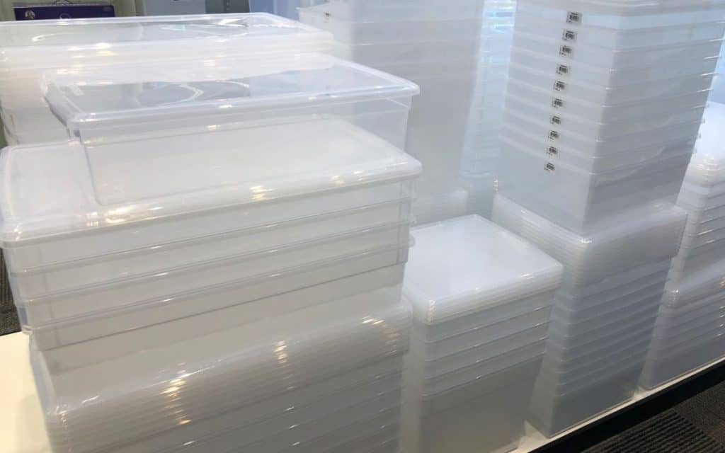 clear plastic bins containers totes all sizes for clothing inventory storage