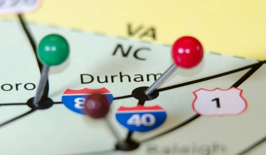 pin on map in Durham, NC