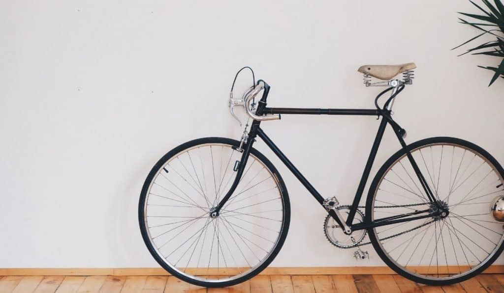 bike leaning against the wall